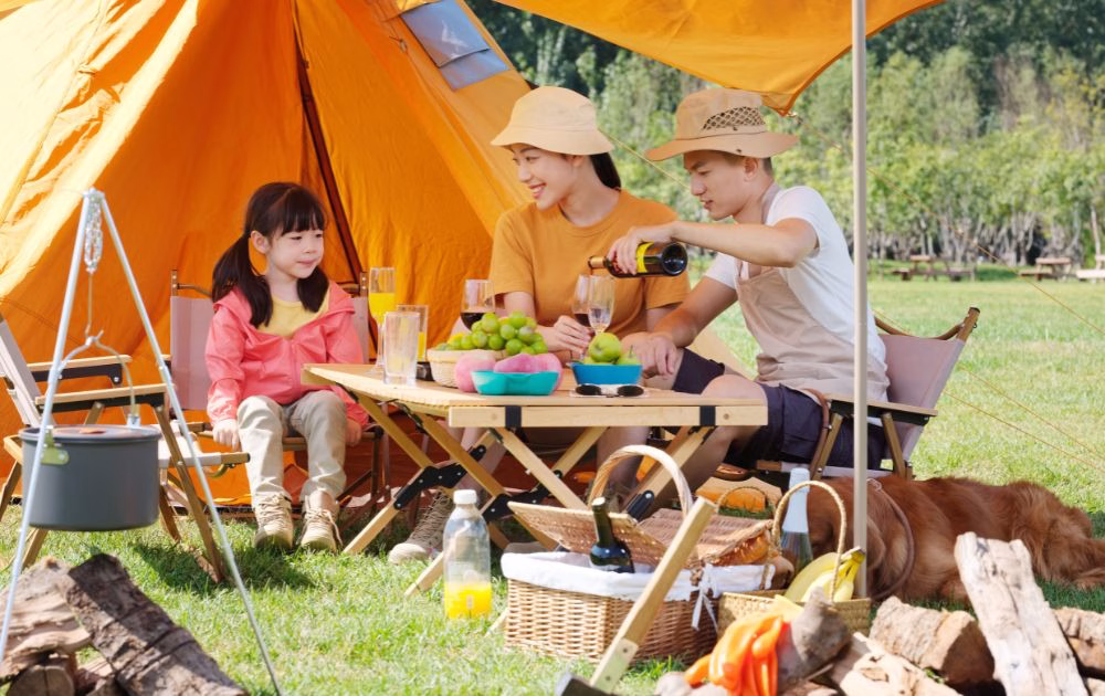 family enjoying an outdoor picnic